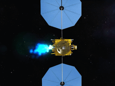 天問(wèn)二號(hào)探測(cè)器示意動(dòng)畫。(中國(guó)航天科技集團(tuán)五院供圖)