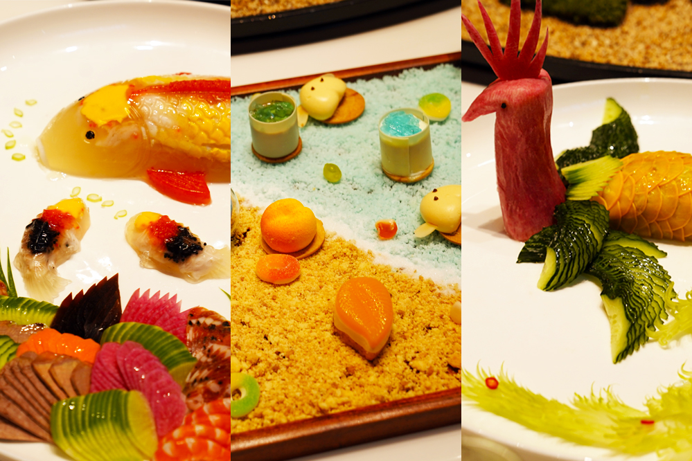 大觀樓長聯(lián)宴。從左至右依次為翠羽丹霞、四圍香稻、西翥靈儀。供圖