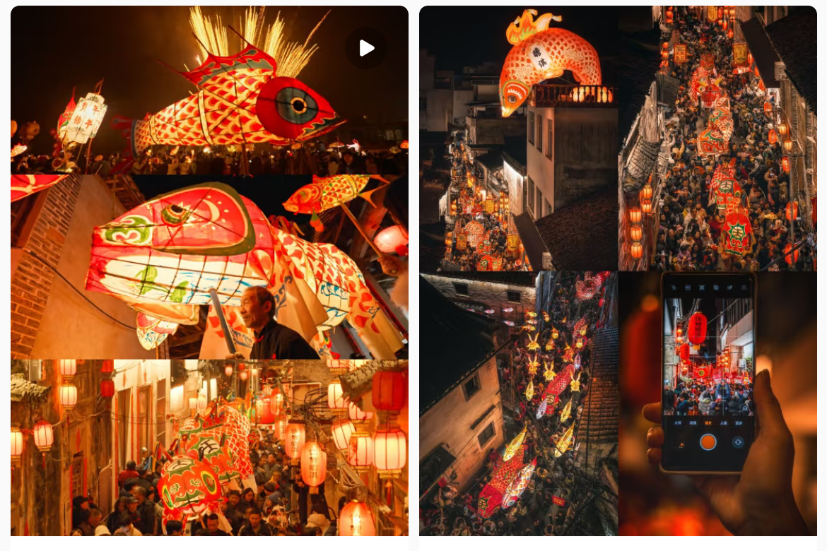 魚燈相關(guān)視頻、圖片獲得數(shù)萬點(diǎn)贊。社交媒體截圖